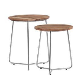 Table gigogne table d'appoint ronde bois naturel pieds métal set 2x WOMO-DESIGN