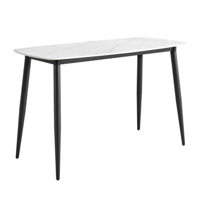 Table haute 140 cm plateau arrondi céramique blanc marbré - RYDER