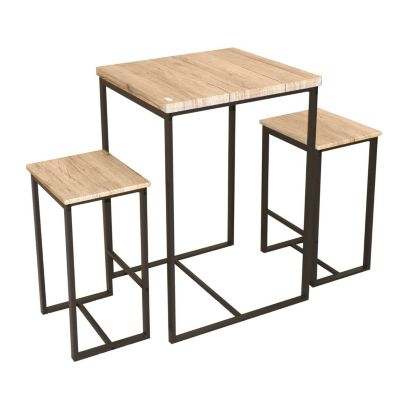 Table haute avec 2 tabourets industrielle Dock - Noir