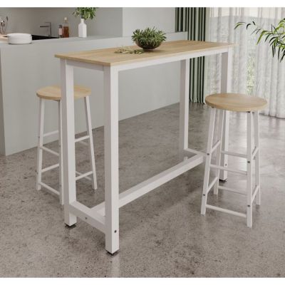 Table haute bar moderne - Blanc & Sonoma - Mélamine - 2 places - 120x100x40 cm