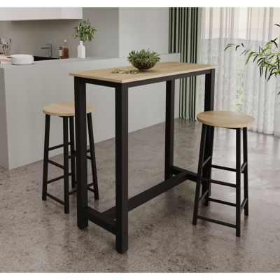 Table haute bar moderne - Noir & Sonoma - 2 places - Mélamine - 100x100x40 cm