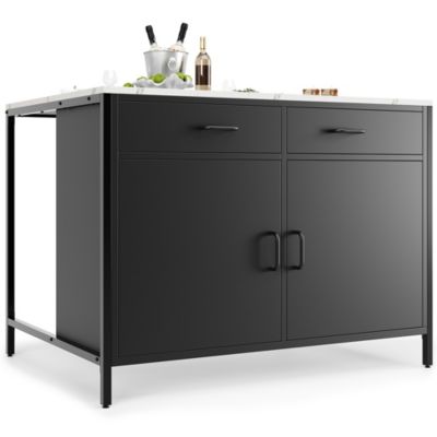 Table haute bar, plateau marbre, pieds réglables, design moderne, noir