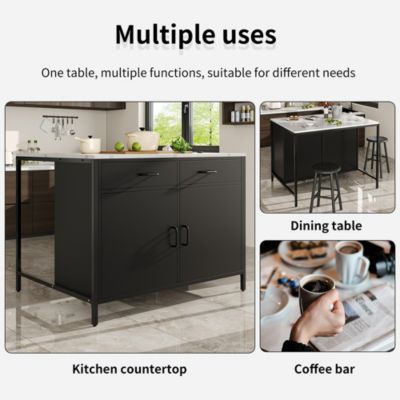 Table haute bar, plateau marbre, pieds réglables, design moderne, noir