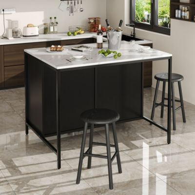 Table haute bar, plateau marbre, pieds réglables, design moderne, noir
