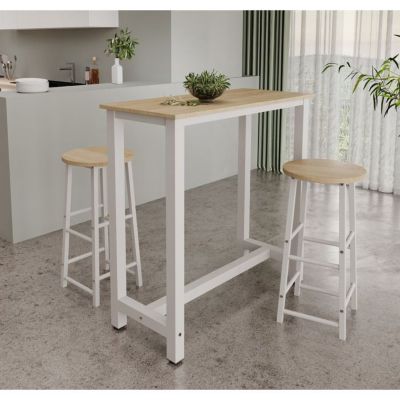 Table haute de bar contemporaine - Blanc & Sonoma - Mélamine - 2 places - 100 x 100 x 40 cm