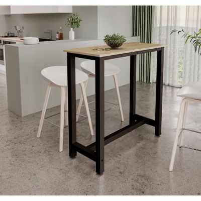 Table haute de bar contemporaine - Mélamine mate et métal - Noir & Sonoma - 2 places - 100x100x40 cm
