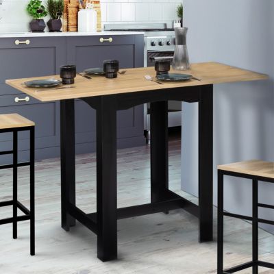 Table haute de bar extensible DONA 2 à 4 personnes noire plateau façon hêtre 60-120 cm