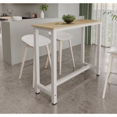 Table haute de bar moderne - Mélamine mate - Blanc/Sonoma - 2 places - 120x100x40 cm