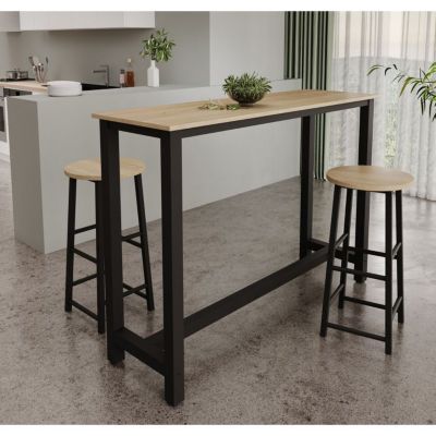 Table haute de bar moderne - Noir/Sonoma - Mélamine - 2 places - 140x100x40 cm