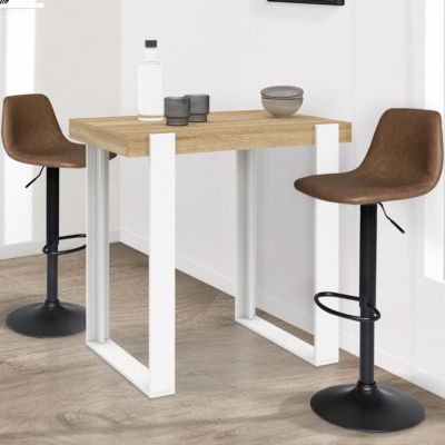 Table haute de bar PHOENIX bois et blanc 90 cm