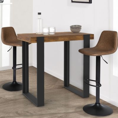 Table haute de bar PHOENIX bois foncé effet vieilli et noir 90 cm