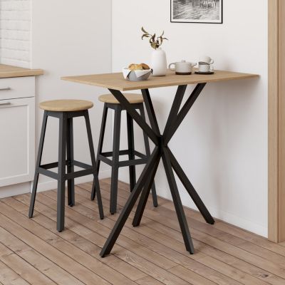 Table haute de bar rectangulaire ALIX pied araignée bois et noir 100 cm