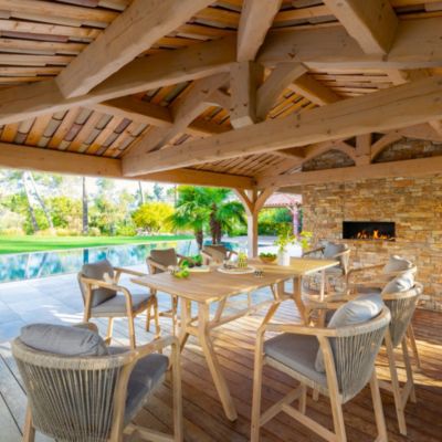 Table haute de jardin 8 personnes Papouasie coloris tahini Hespéride L.210 x l.95 x H.95 cm