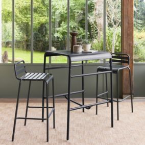 Table haute de jardin AMELIA anthracite. 2 chaises hautes en acier. 70 x 70cm x 95cm