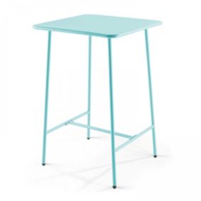 Table haute de jardin carrée en acier bleu turquoise 70cm Palavas  Oviala