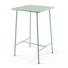 Table haute de jardin carrée en acier vert sauge 70cm Palavas  Oviala