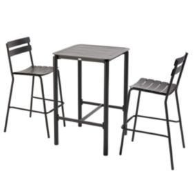 Table haute de terrasse avec 2 chaises en aluminium noir  Oviala