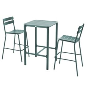 Table haute de terrasse avec 2 chaises en aluminium vert foncé  Oviala