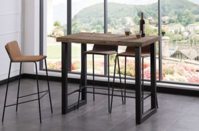 Table haute en bois coloris chêne américain / pieds noir - Longueur 120 x profondeur 70 x Hauteur 100 cm