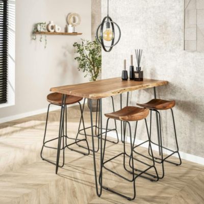 Table haute en bois massif bordure naturelle 130 cm MELBOURNE