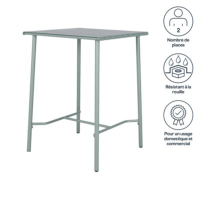 Table haute Lithari GoodHome acier mat vert laurier L.76.6 x l.76 x H.106cm