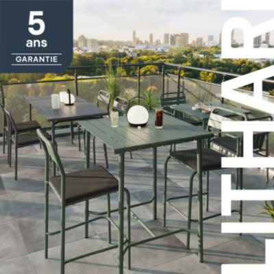 Table haute Lithari GoodHome acier mat vert laurier L.76.6 x l.76 x H.106cm