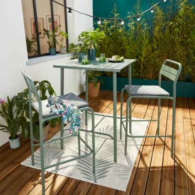 Table haute Lithari GoodHome acier mat vert laurier L.76.6 x l.76 x H.106cm