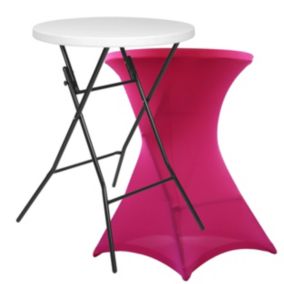 Table haute mange debout + housse rose  Oviala