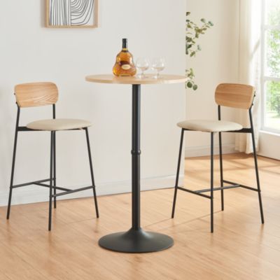 Table haute ronde Vantaa acier MDF 100 x 60 cm noir effet chêne en.casa