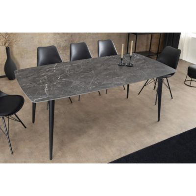 Table HEXA  Rectangulaire 160 cm  Plateau céramique effet marbre anthracite  Pieds métal  Style moderne