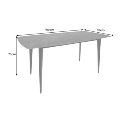 Table HEXA  Rectangulaire 160 cm  Plateau céramique effet marbre anthracite  Pieds métal  Style moderne