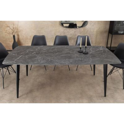 Table HEXA  Rectangulaire 160 cm  Plateau céramique effet marbre anthracite  Pieds métal  Style moderne