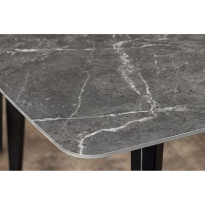 Table HEXA  Rectangulaire 160 cm  Plateau céramique effet marbre anthracite  Pieds métal  Style moderne