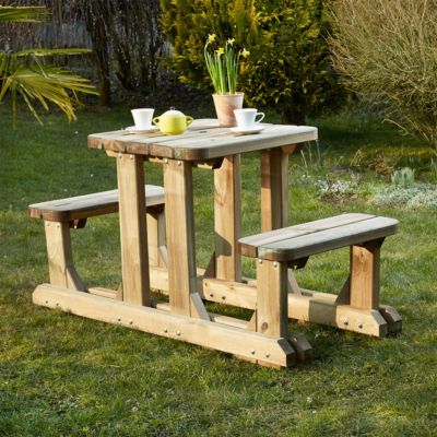 Table jardin en bois 2 places - marron