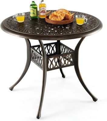 Table Jardin Ronde 90 CM, Table de Jardin en Aluminium avec Trou et Pieds Réglables Antidérapants