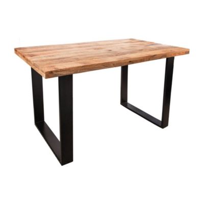 Table LODEN 120 cm  Plateau en bois massif de manguier verni  Pieds en U en métal noir