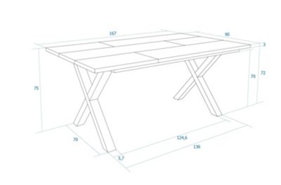 Table à manger 167x90x75cm couleur Pieds bois couleur gris ciment