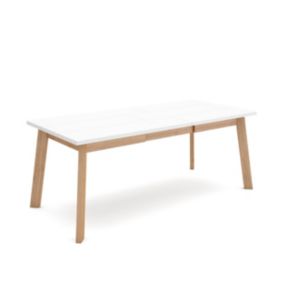 Table à manger, 200, pour 10 personnes, 194x90x75cm, Pieds en bois, couleur Blanc