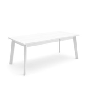 Table à manger, 200, pour 10 personnes, 194x90x75cm, Pieds en bois, couleur Blanc