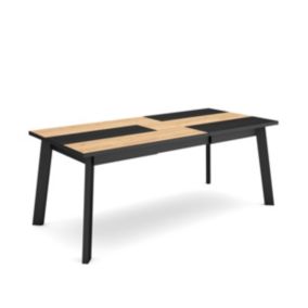 Table à manger, 200, pour 10 personnes, 194x90x75cm, Pieds en bois, couleur Chêne et noir