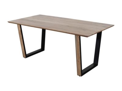 Table à manger 6 personnes en bois d'acacia et métal noir - Naturel - SELOA