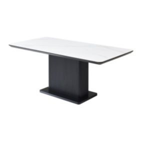 Table à manger 6 personnes en céramique et MDF - Effet marbre blanc et Noir - LAOMINIA