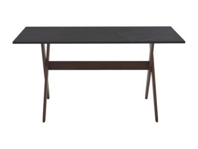 Table à manger 6 personnes en MDF et hêtre - Anthracite et naturel foncé - SERANI