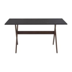 Table à manger 6 personnes en MDF et hêtre - Anthracite et naturel foncé - SERANI