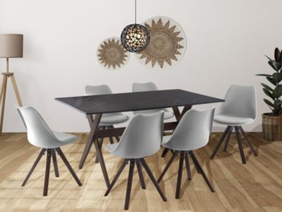 Table à manger 6 personnes en MDF et hêtre - Anthracite et naturel foncé - SERANI