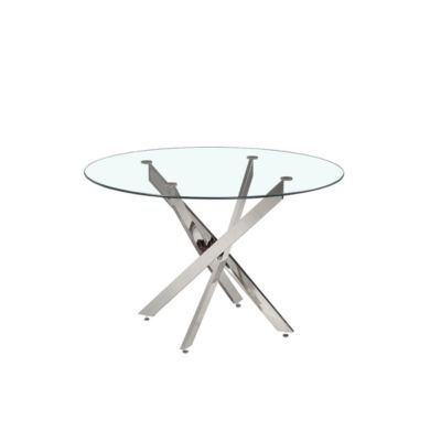 Table à manger CRISTELIA  Ronde 120 cm  Plateau en verre  Pieds chromés  Design élégant et moderne
