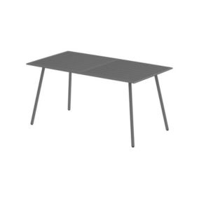 Table à manger de jardin 6 personnes dim. 150 x 80 x 74 cm plateau à lattes acier époxy gris