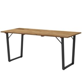 Table à manger de jardin 6 personnes espace parasol acier époxy noir plateau à lattes bois pré-huilé