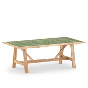 Table à manger de jardin en céramique en bois et vert 205x105 - Java Light