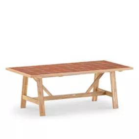 Table à manger de jardin en céramique terre cuite et bois 205x105 - Java Light